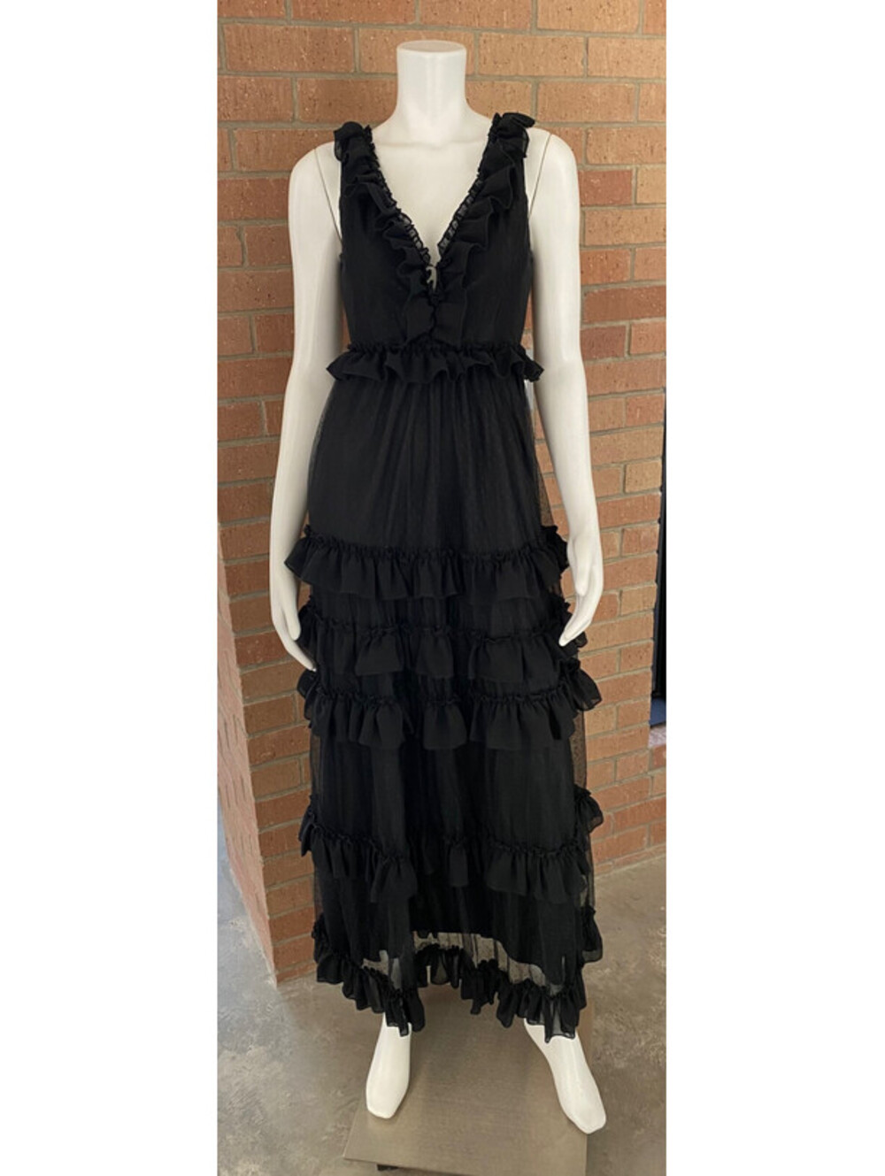 Womens THE CLOTHING COMPANY SLEEVELESS RUFFLED TIERED MAXI DRESS Black SMALL nwt